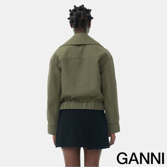 GANNI **NWT** Kalamata Green Heavy Twill Wide Collar Short Jacket - Picture 13 of 15